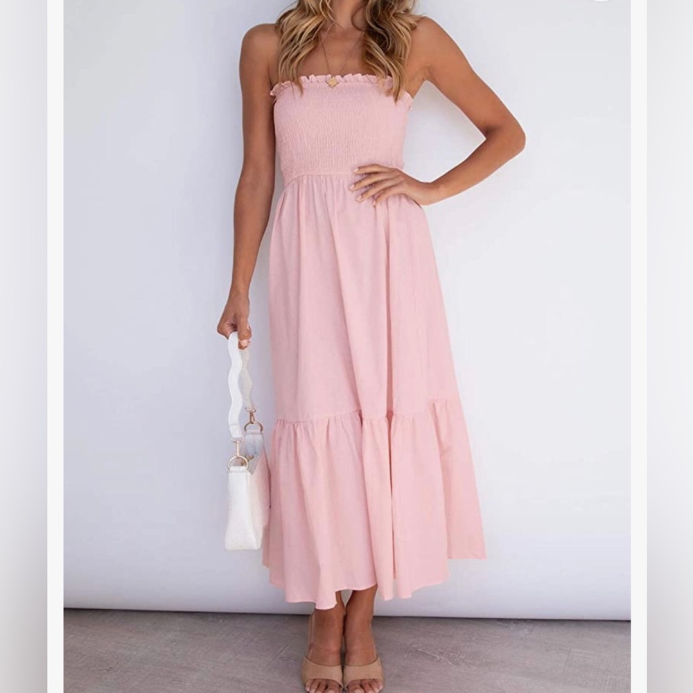 Strapless pink maxi
